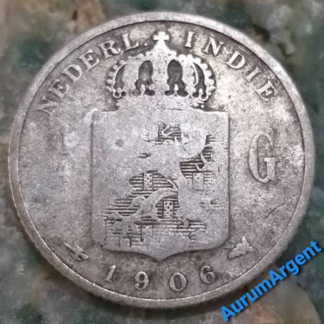 S^A.94-- 1 PC KOIN PERAK KUNO ASLI 1/4 GULDEN NEDERL INDIE TH 1906. -- SILVER COIN --