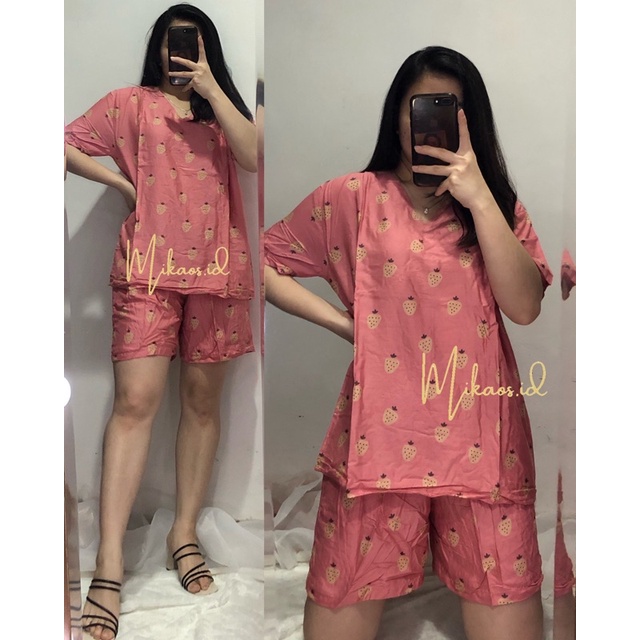 Oneset Piyama Rayon Jumbo LD 120cm Celana Pendek Premium | Piyama Wanita Jumbo | Baju tidur rayon termurah | One set Piyama rayon wanita | Piyama Rayon Celana Pendek