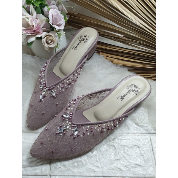 sepatu v mauve 3cm bahan