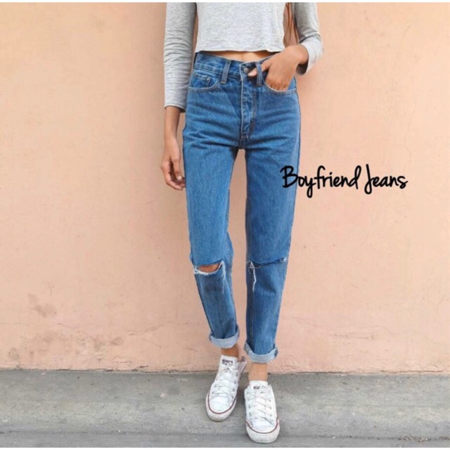 SEVINS - Boyfriend jeans unfinished one cut/Highwaist jeans/Celana jeans wanita