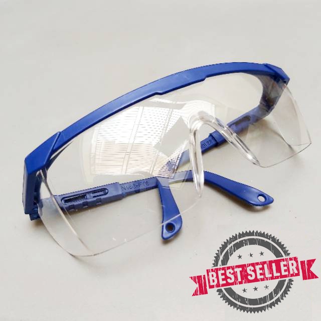 Kacamata Safety Bening Frame BIRU Flexible List Tangkai Adjustable Glasses Pelindung Tukang Glass