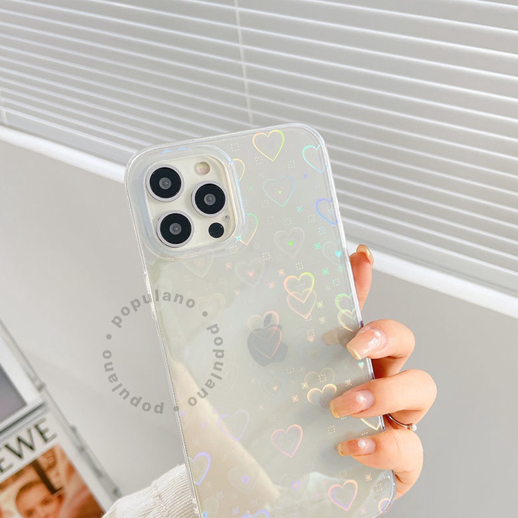 Heart Casing Hologram iPhone Clear Cover Case iPhone Hardcase Gradient Laser Love Holo Gram