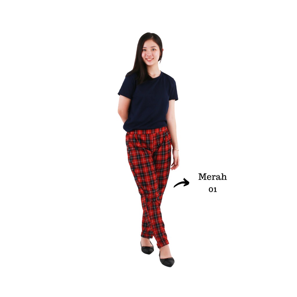 3.3 LNS - Celana Rufina Panjang Wanita Kotak Pants Tartan Cewek Casual Katun Flanel Margaret - YELONIX