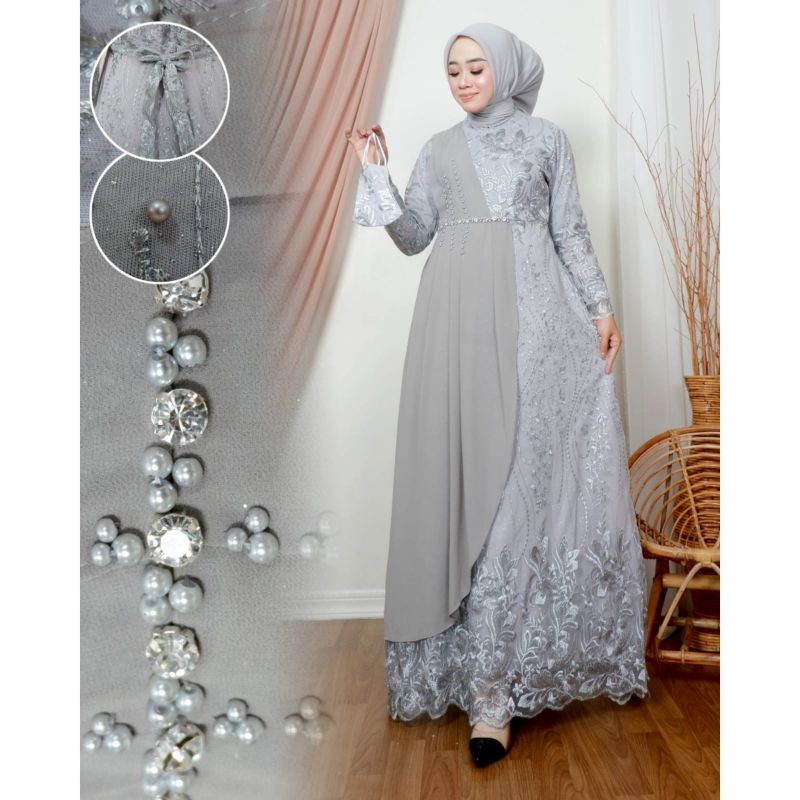 Permata Olshop / Kebaya Gamis Maudi NK / Gamis Brokat Pesta / Kebaya Modern / Dress Brukat / Kebaya Pesta Kondangan