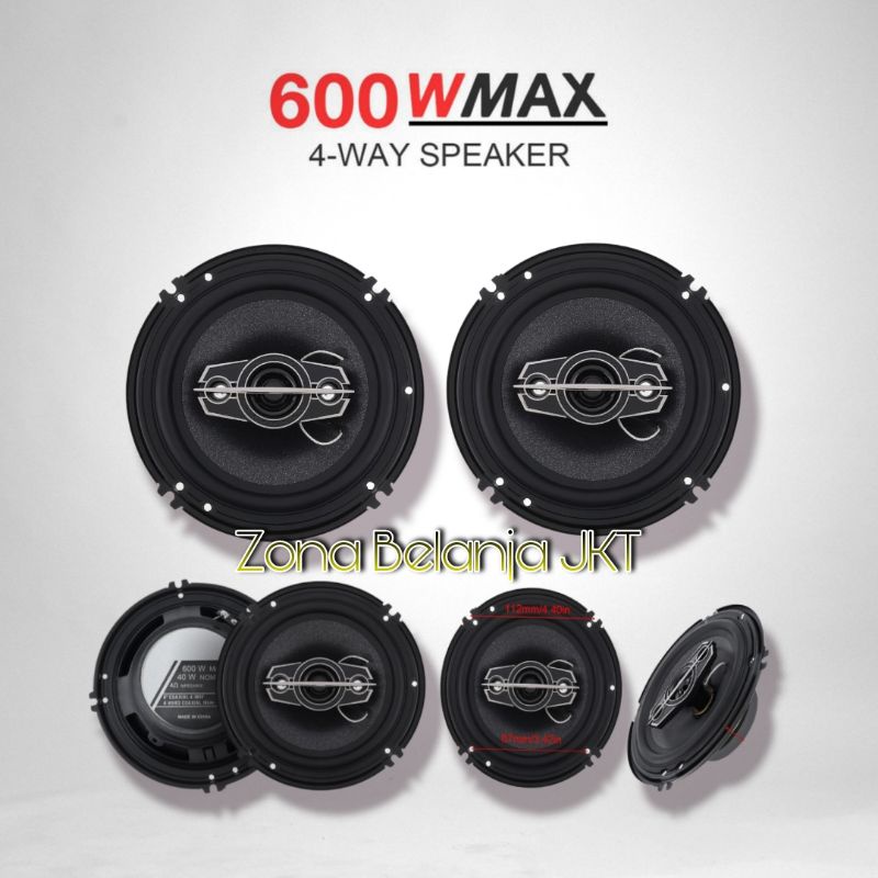 COAXIAL SPEAKER PINTU MOBIL 6.5 INCH 600WATT 4 WAY HIFI CAR LOUDSPEAKER 2 PCS YL-1698B