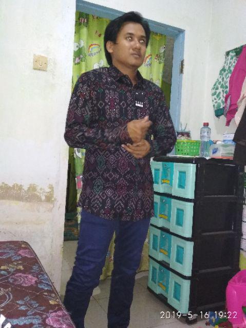 Kemeja Batik Panjang Songket Pria Cowo Kerja Kantor Hitam