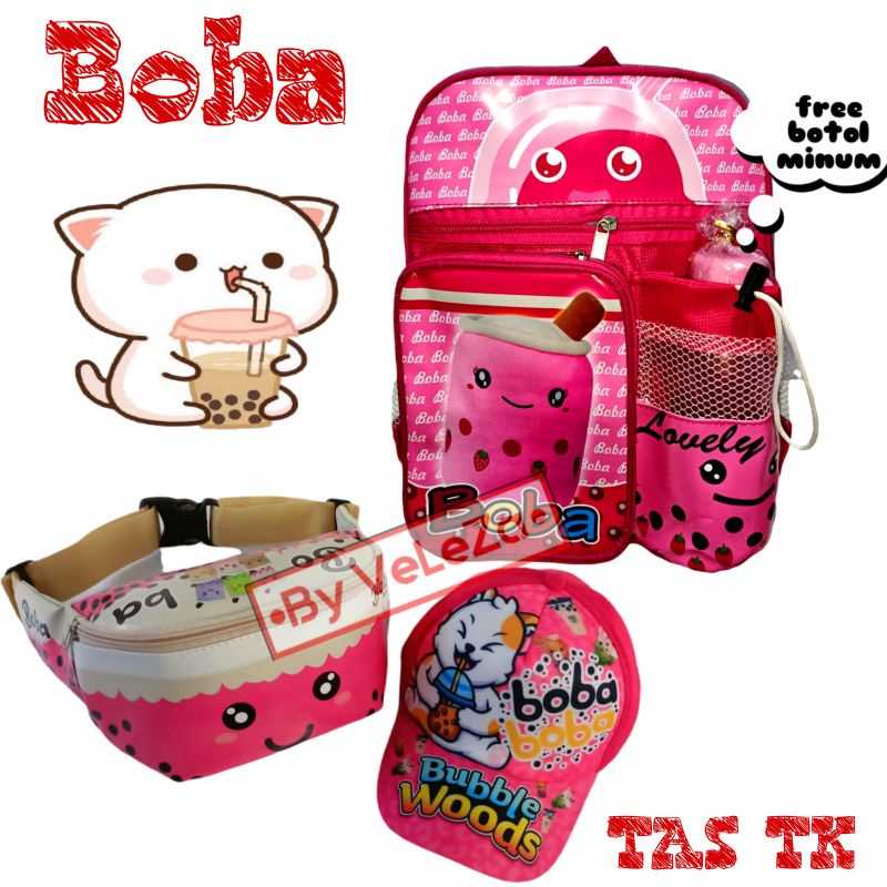 Tas Boba tas ransel anak  karakter boba 3in1 - tas + waistbag + topi gratis botol minum - tas anak