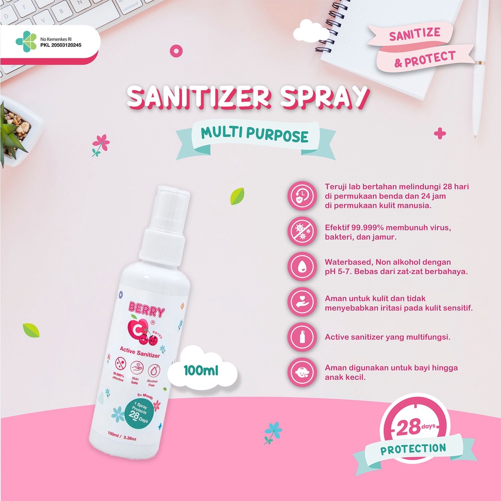 BerryC Berry C 100 ml Active Hand Sanitizer Non alcohol tahan 28 Hari