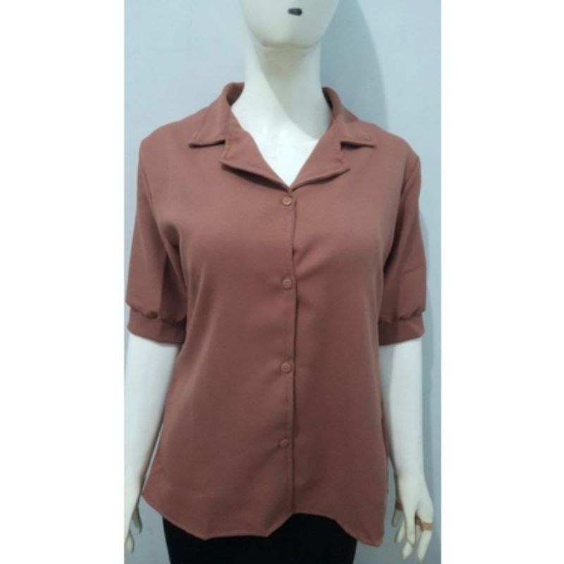 Kemeja Wanita Korea Style Jumbo Lengan Pendek Terkini 2021-3