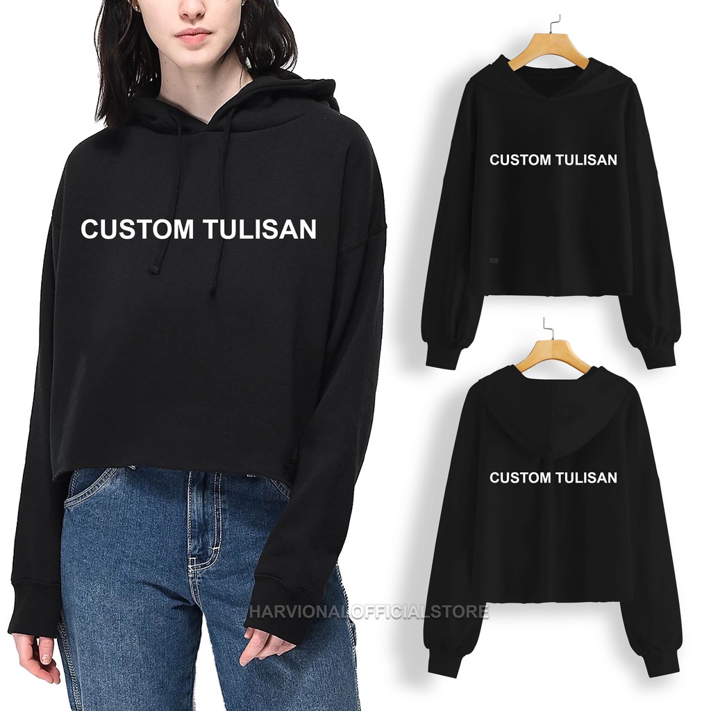 Parisdivarious Sweater Crop Hoodie Jemper Custom Text Depan Belakang Bahan Fleece Size S - L