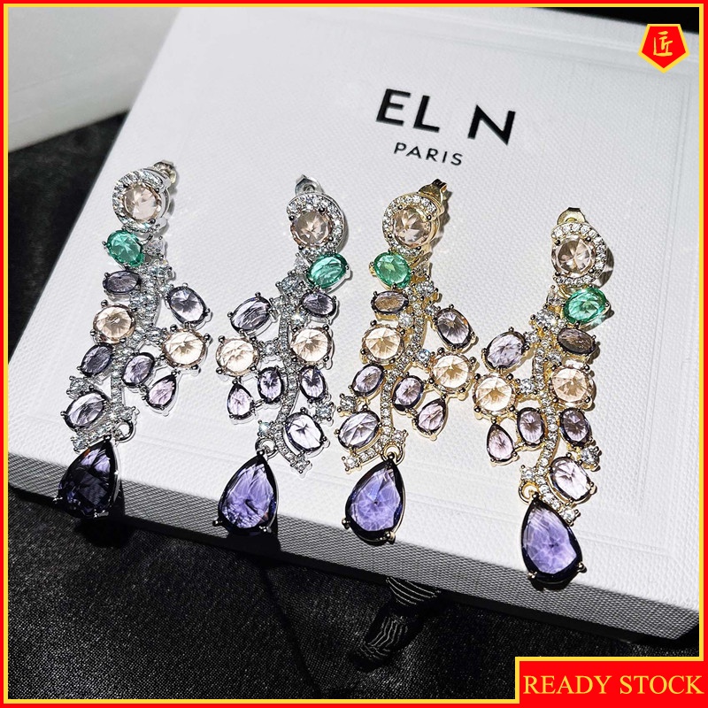 [Ready Stock]Elegant Luxury Purple Gemstone Earrings