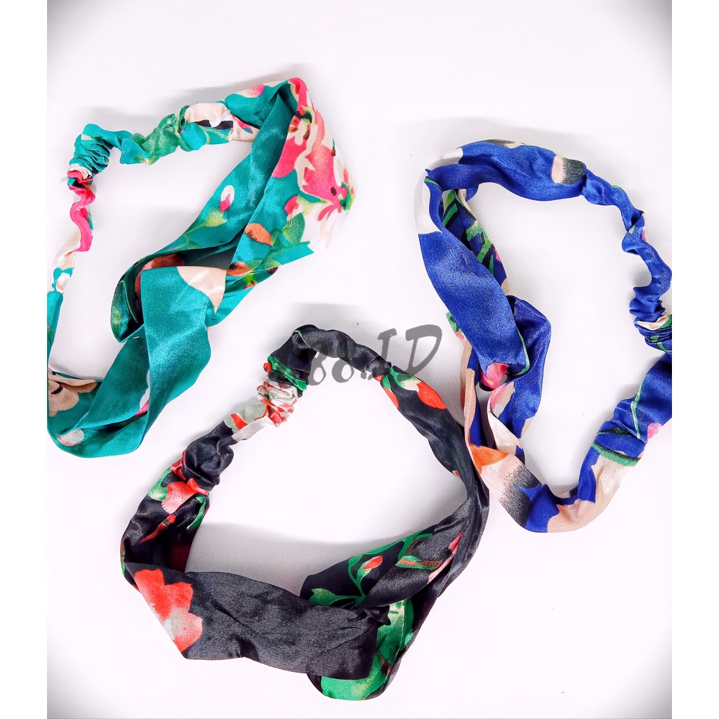 BDA 01 -  Bandana Wanita / Bandana Simpul Twist Motif Bunga Warna Warni / Aksesoris Rambut Ala Korea / Fashion Rambut