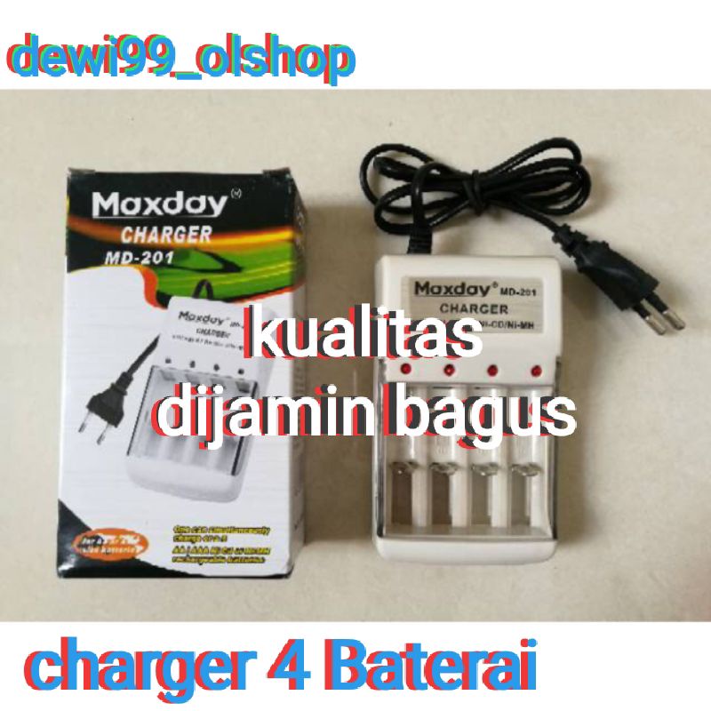 alat charger baterai maxday MD 201AA/ AAA-untuk 4 Baterai