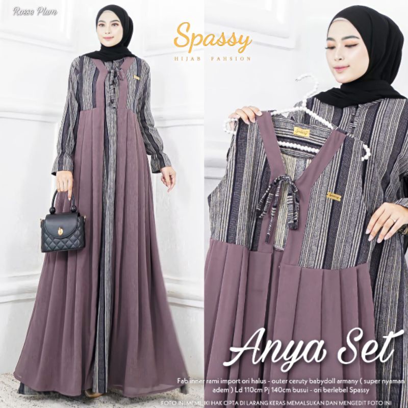 anya set long dress dan vest rompi kotak kotak