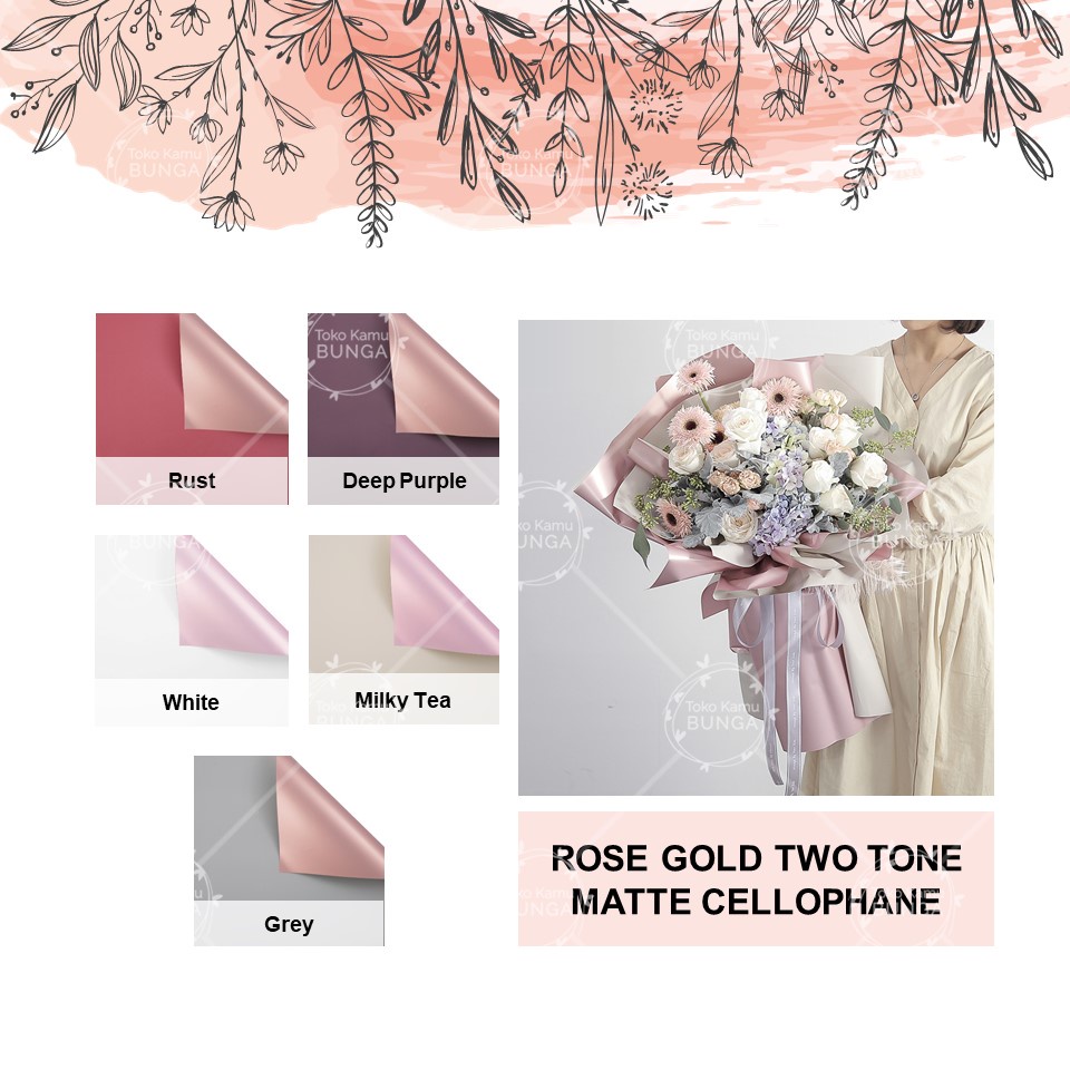 

[5 Lembar] Cellophane BiColor Rose Gold Solid Matte | Flower Wrapping Paper / Kertas Buket Bunga