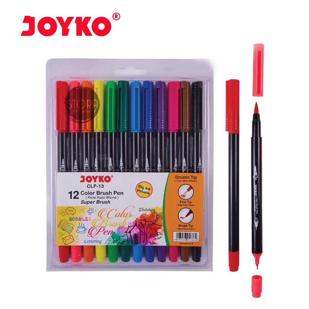 Jual Joyko Color Brush Pen Double Tip Dua Mata Pena Kuas 12 Warna CLP