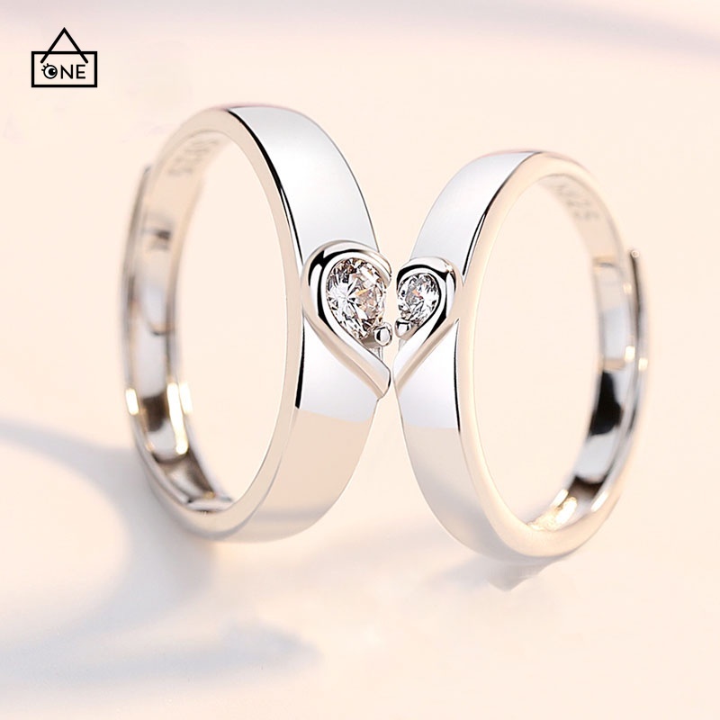 COD❤925 Silver Cincin Pasangan Berlian Mode Wanita Perhiasan Cincin Couple Rings US 4 5 8 9 A one