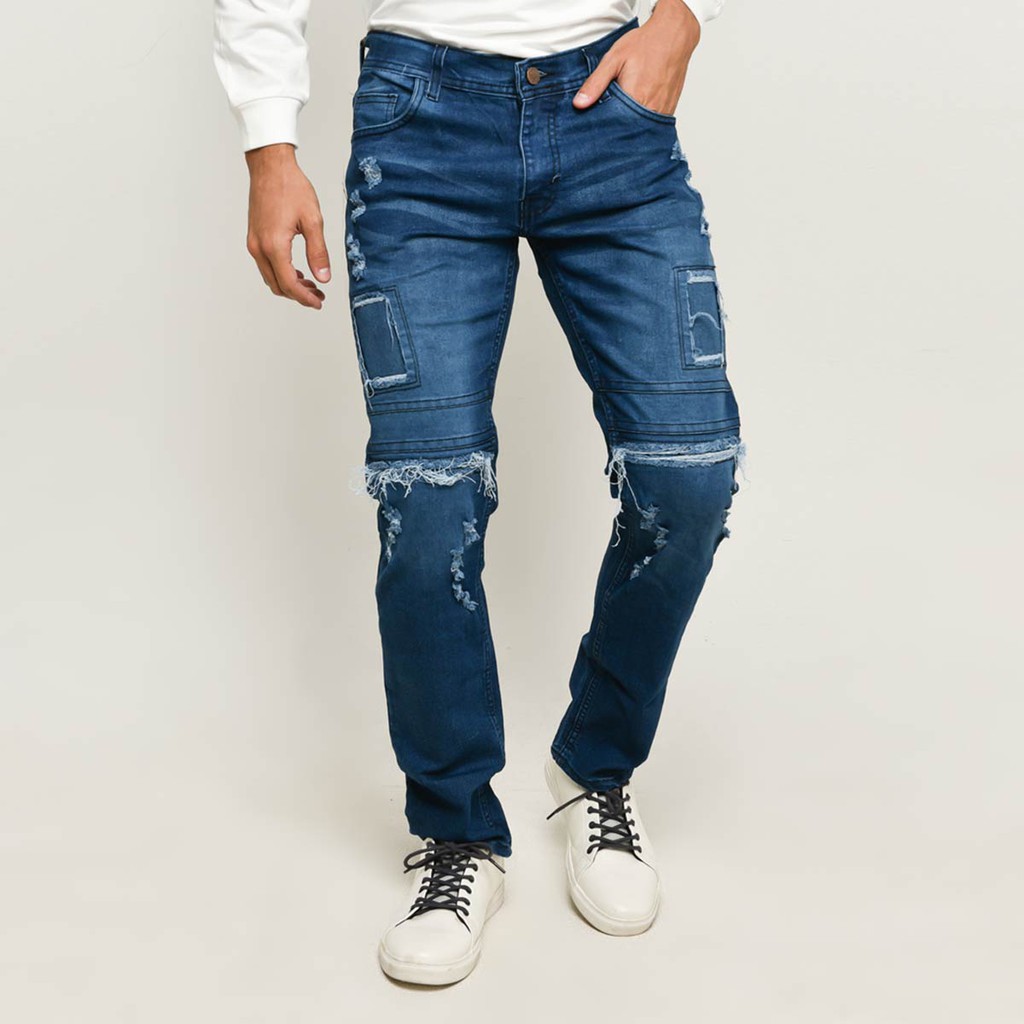 EMOLINE Celana Jeans Pria Men Long Pants Ripped Sobek Twelfth Series