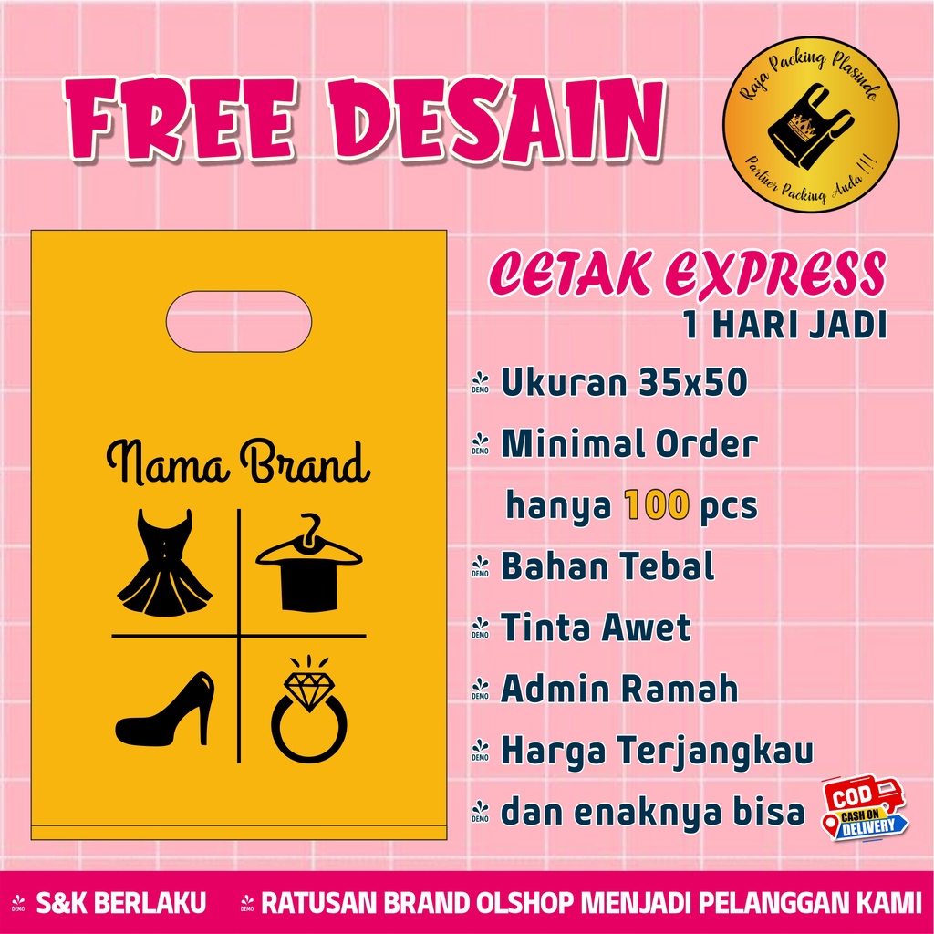 &lt; Free Desain &gt; Plastik Sablon Packing Olshop HD Plong Uk 35x50 Sablon Plastik Murah Plastik Packing