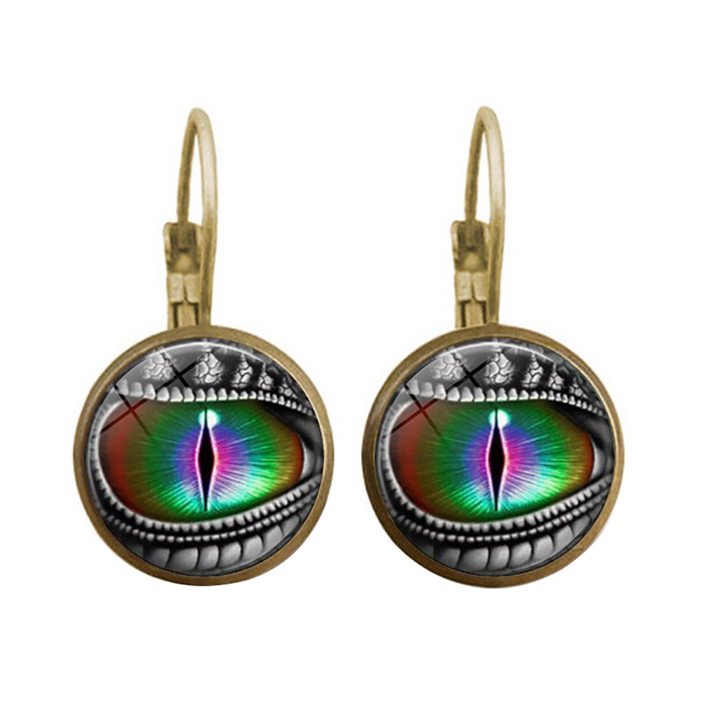 Hu Hu Hu Hu Hu Alat Bantu Pasang Kacamata♡ Anting Kait Gantung Cabochon Kaca Bulat Motif Mata Naga Gaya Vintage Untuk Wanita