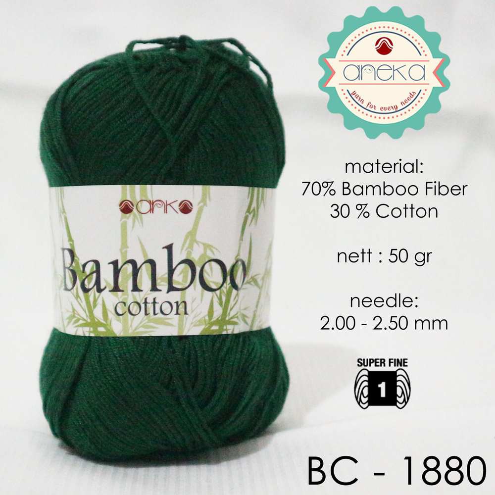 Benang Rajut Katun Bambu / Bamboo Cotton Yarn 3 - 1880 Hijau Botol