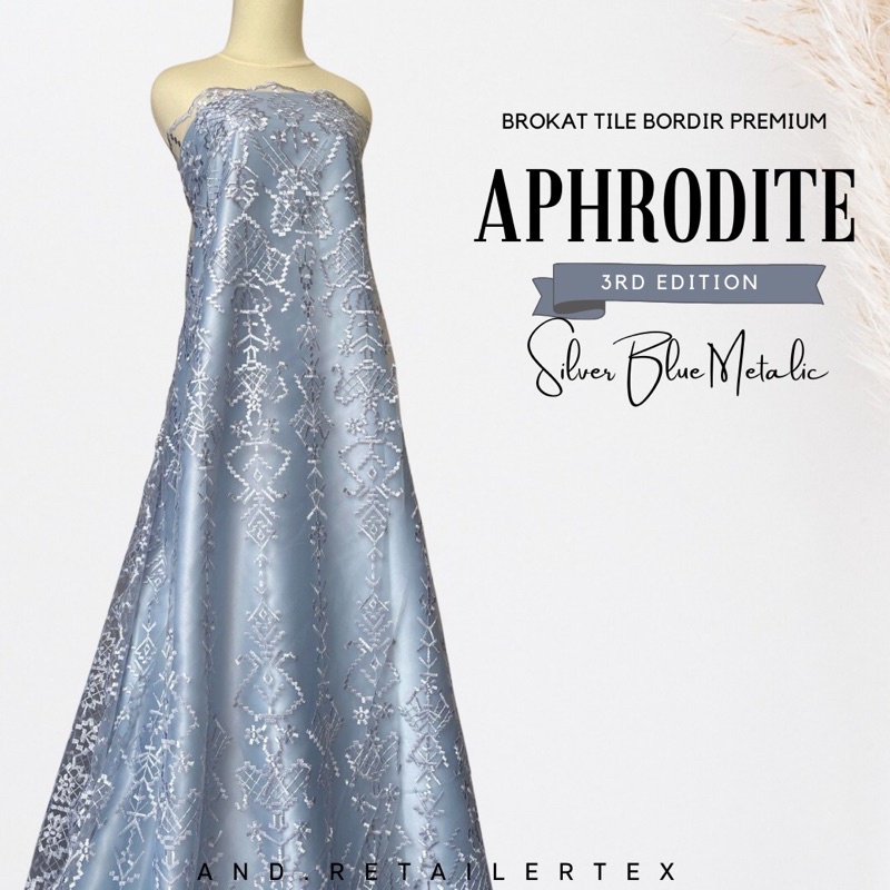 Bahan Kebaya Premium Etnik Tile Bordir Aphrodite Warna Silver Blue Metalic Design By Sapto