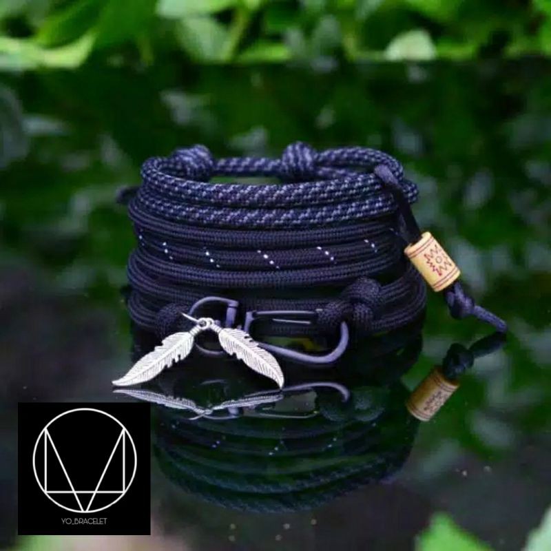 Gelang pria wanita keren tali prusik paracord hitam polos/gelang pria/gelang tangan
