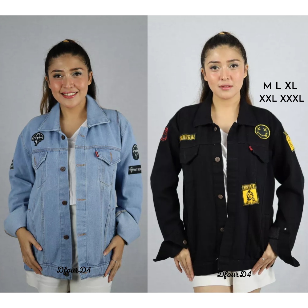 Dfour Jaket Jeans Bordir  Wanita M - XXXL Jumbo Denim Cewek