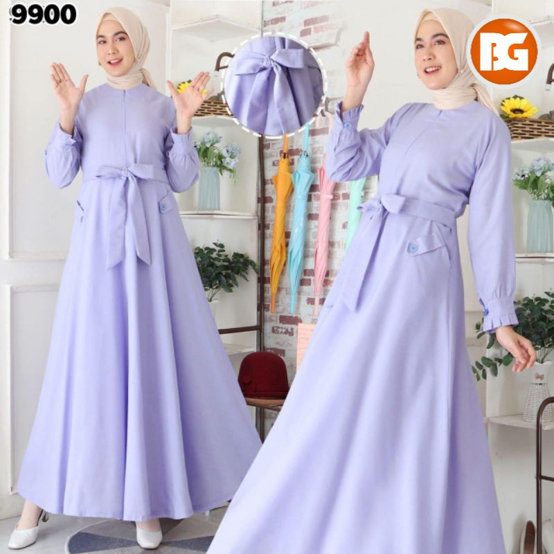 BG Baju Dress Muslim Gamis Katun Supernova Polos Kekinian Warna Lilac 9900