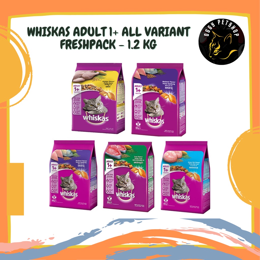 WHISKAS ADULT Semua Rasa Wiskash Wiskas Dry Cat Food Makanan Kucing Freshpack 1.2 Kg