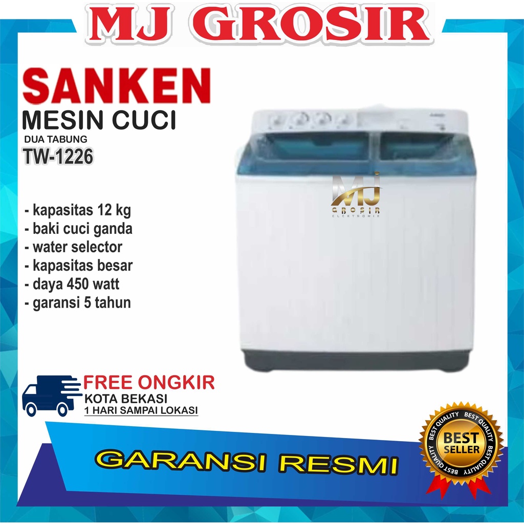 MESIN CUCI SANKEN TW 1226 12KG 2 TABUNG TW1226 12 KG X TOR SERIES