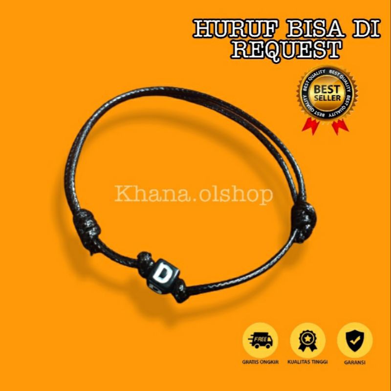 Gelang Inisial Huruf Tali Hitam (A-P)
