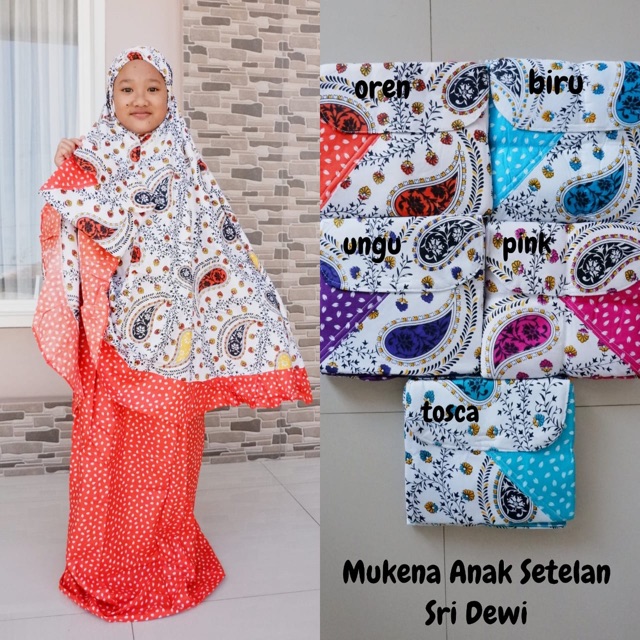 Mukena Anak Setelan Sri Dewi (Mukenah Motif Dotty Bunga Batik Anak Sekolah Katun Rayon Ecer Grosir)