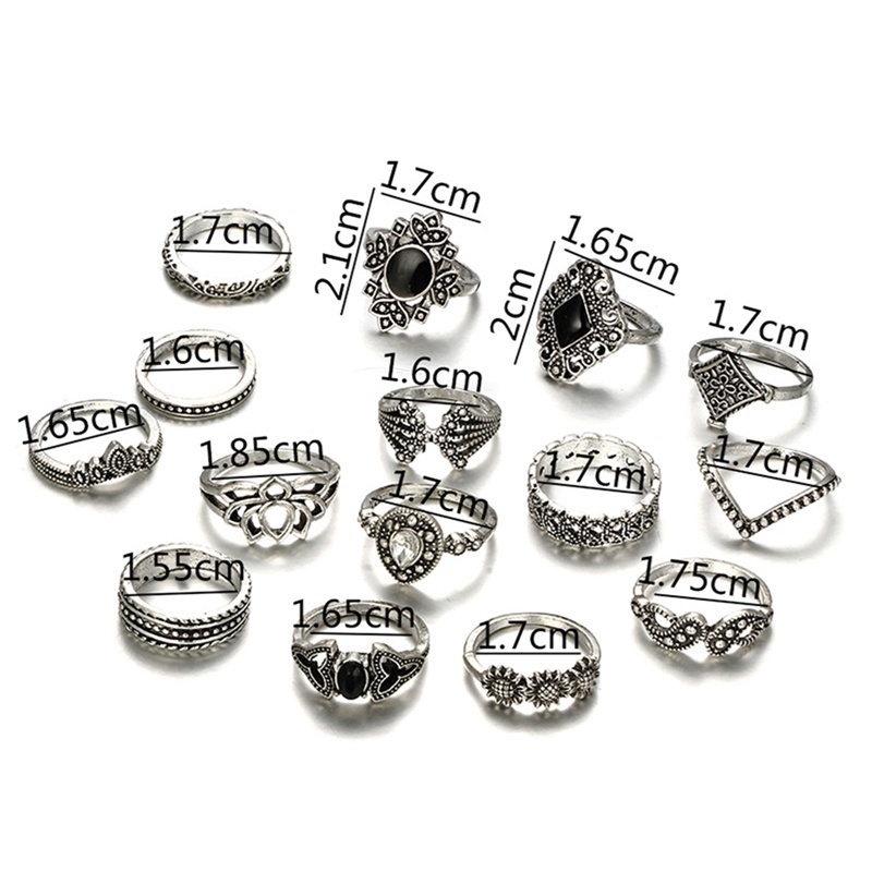 15Pcs Bohemian Punk Metal Geometry Ring Set/Fashion Wedding Party Jewelry Accessories/Hiphop Forefinger Buckle Twist Rings