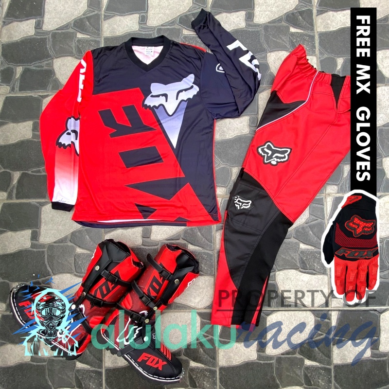 Jersey, Celana, Sarung Tangan &amp; Sepatu Fullprint with Protectors Fullset MX Trail Motocross - Paket Bundling FOCTFG130303-F43