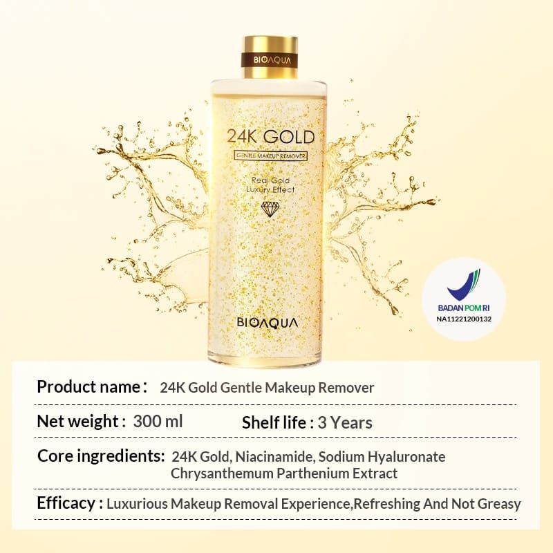 Bioaqua 24K Gold Gentle Makeup Remover Micellar Water Lip &amp; Eye 300ml / Facial Cleanser 200ml / Essence Cream 50g / Skincare Serum 50ml