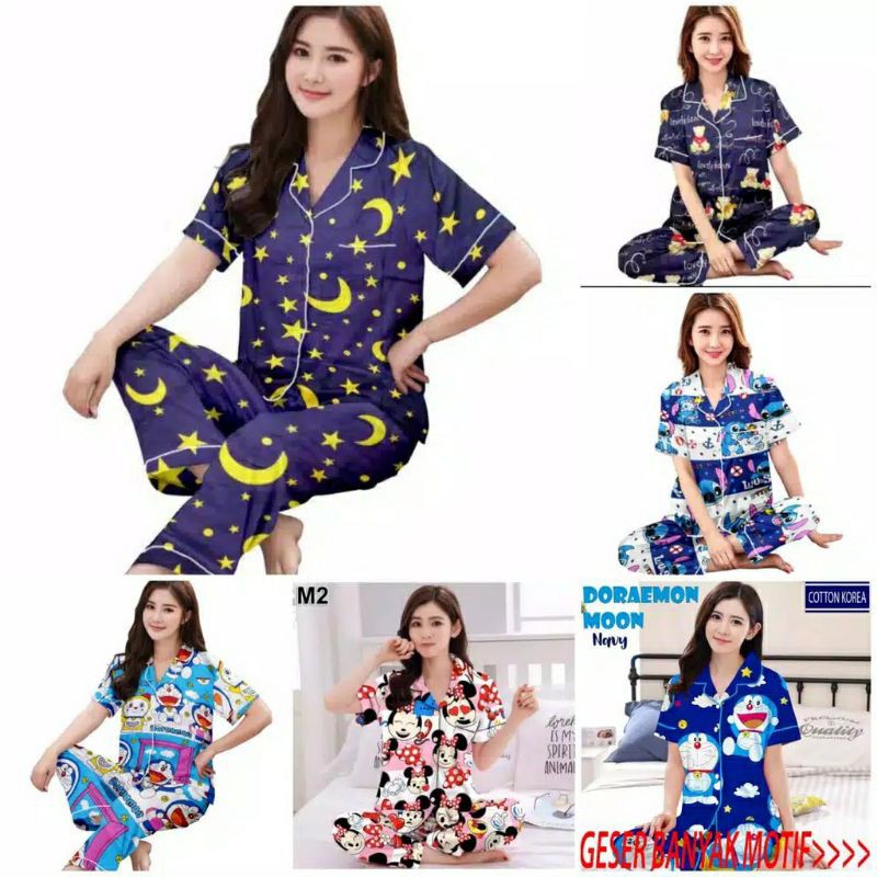 DAILY SET PIYAMA CP MOTIF KARAKTER PAJAMAS TIE DYE BAJU TIDUR BABY DOLL CELANA PANJANG LENGAN PENDEK