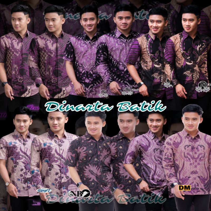 ATASAN BAJU BATIK PRIA HEM LENGAN PENDEK KEMEJA BATIK PRIA LENGAN PANJANG SPESIAL BATIK WARNA UNGU