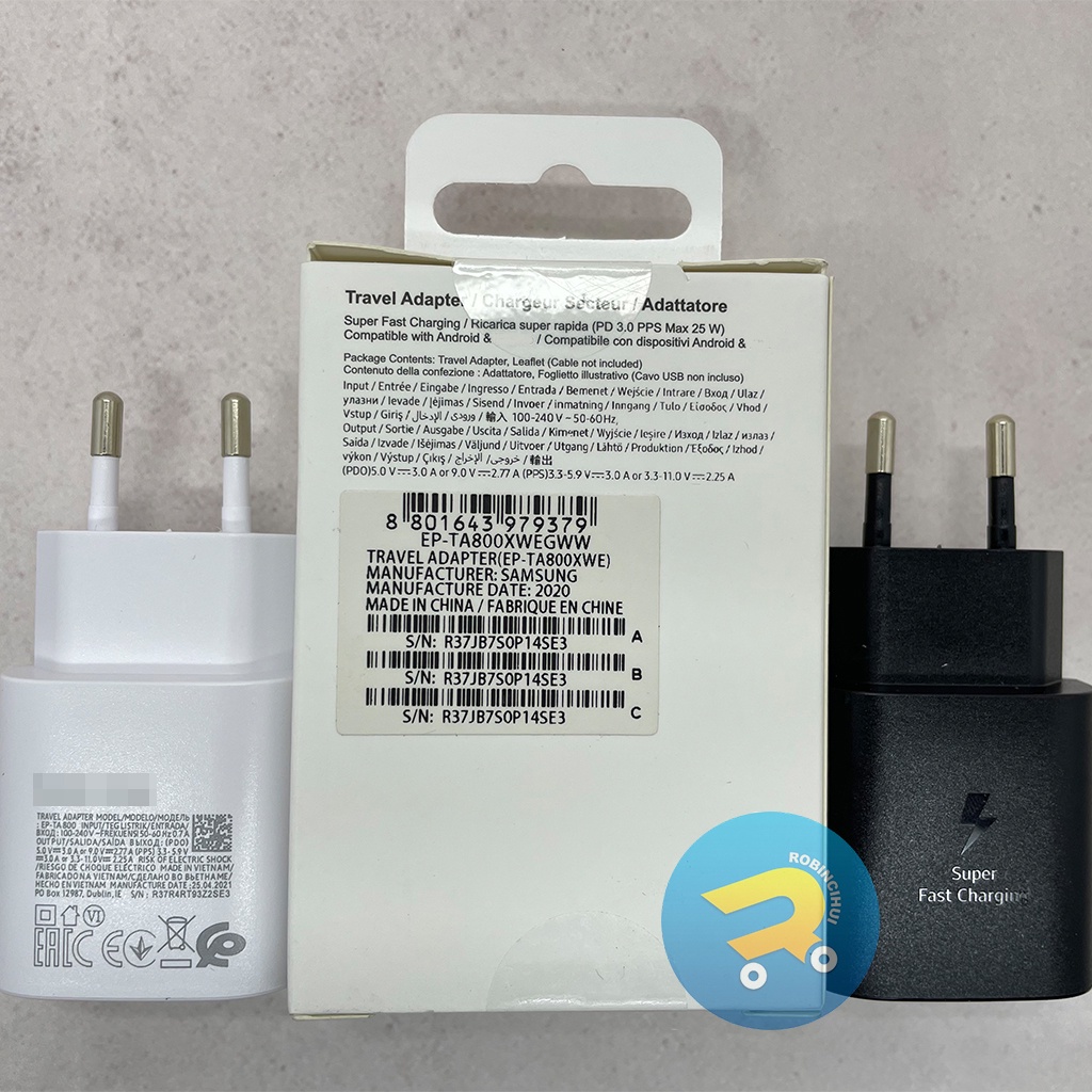 Charger Adaptor 25 Watt Type C Usb C Fast Charging Original Note10,A70,A80,S20, S20+, S20 Ultra, S21, S21+, S21 Ultra, S22, S22+, S22 Ultra