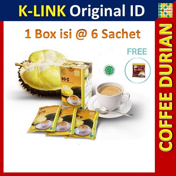 

K-COFFEE Durian Original K Link 1 Box isi 6 Sachet Meningkatkan Gairah dan Stamina - Free 1 Sachet Coffee 4 in 1