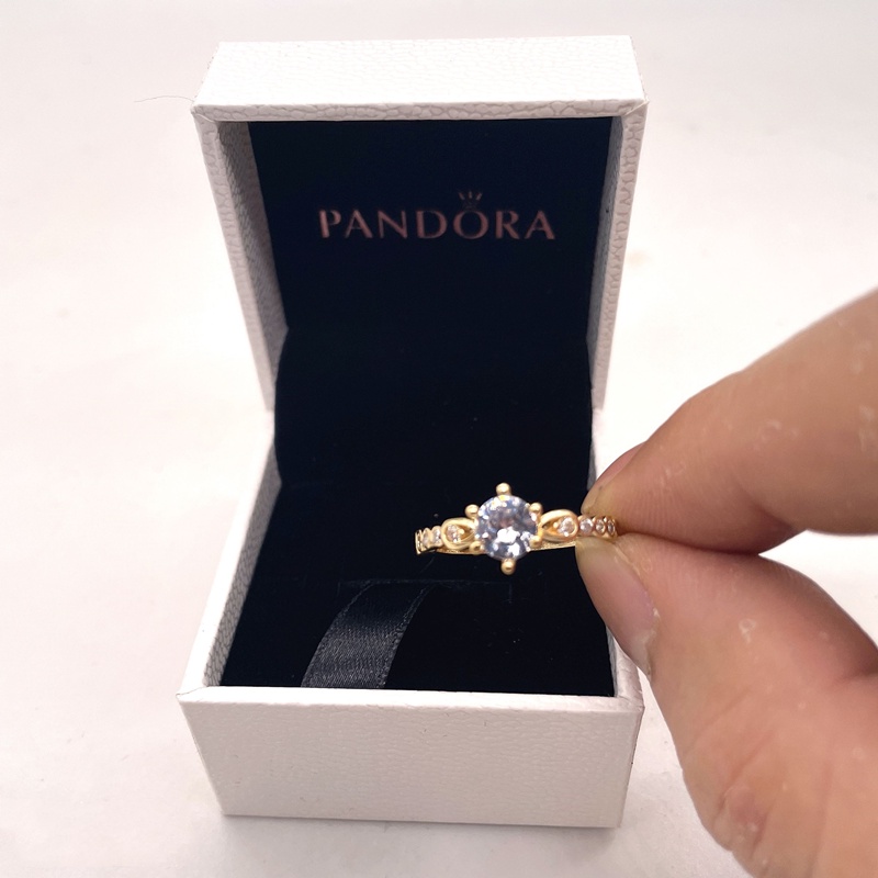 Pandora Cincin 925 Silver 14K Gold Cubic Zirconia Berlian Untuk Wanita