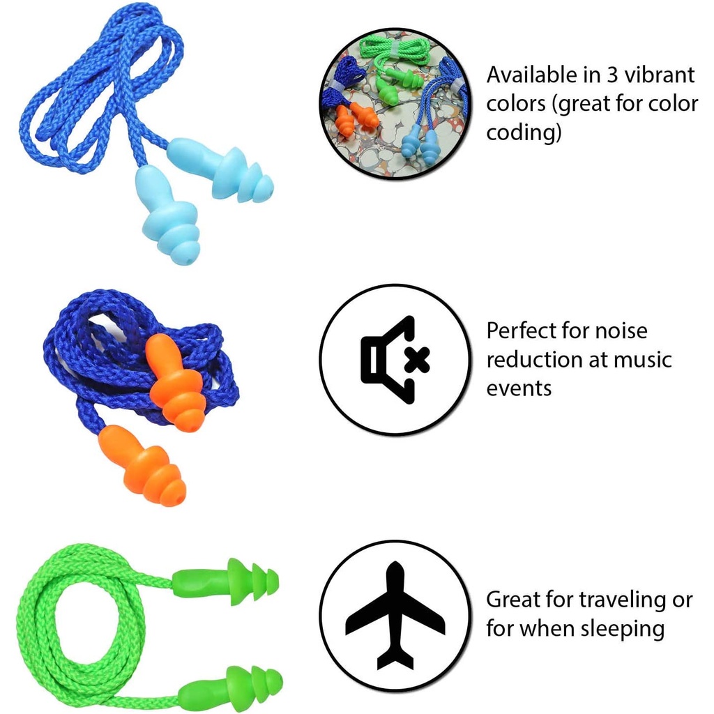 1 Pasang Earplugs Bahan Silikon Anti Bising Tahan Air Dengan Tali Untuk Berenang