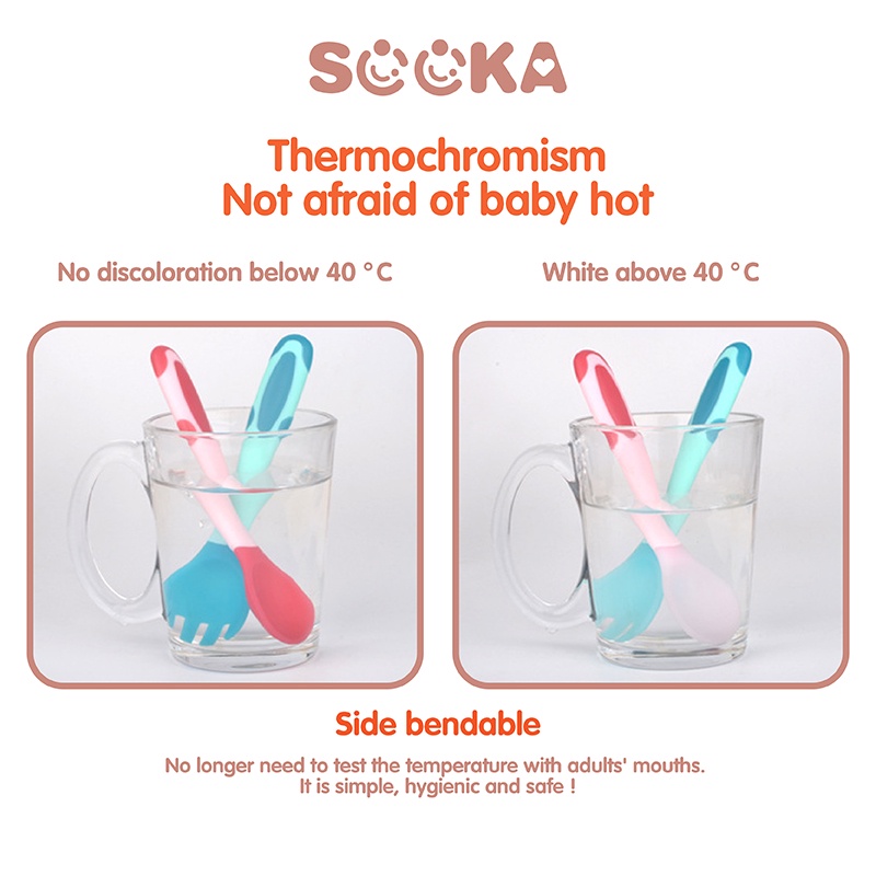 SOOKA Sendok Garpu Bayi Sensor Suhu Panas+ Dapat Dibengkokan Bahan BPA Free / Sendok Garpu Mpasi / Benadble Baby Spoon &amp; Fork SK-ECC1085