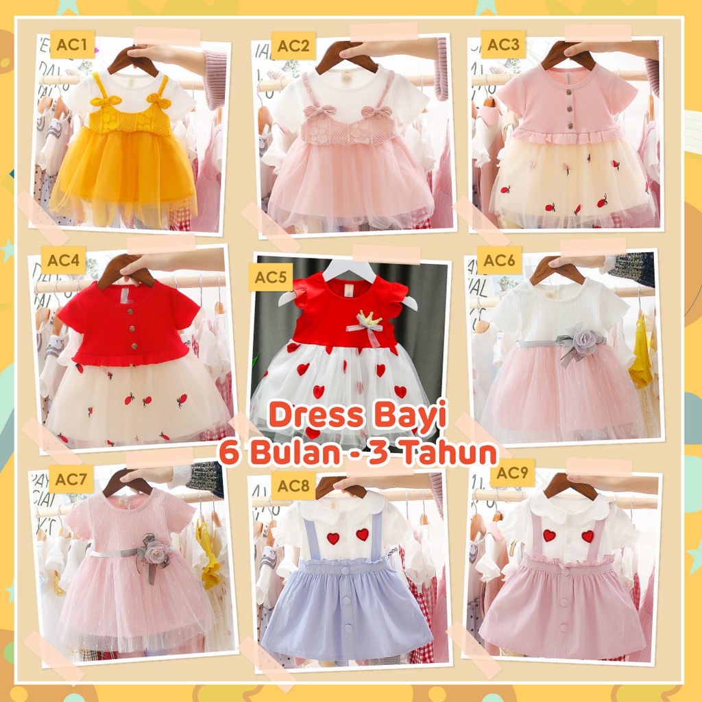 LAPAGO - Dress Gaun Anak Bayi Perempuan Import Motif Elegan Cantik Lucu 2021 usia 6 bulan - 3 tahun