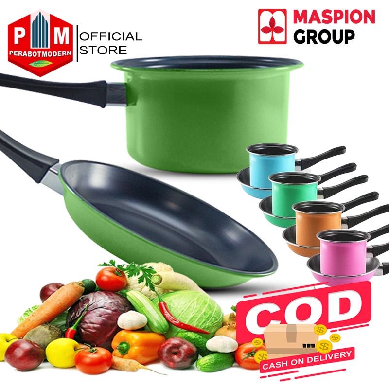 Maspion Pastela susu Panci Milk Pot Teflon + Frypan Anti Lengket 1set Isi 2pc / panci wajan teflon goreng rebus kukus masak mi telor telur kulit lumpia multifungsi anti lengket