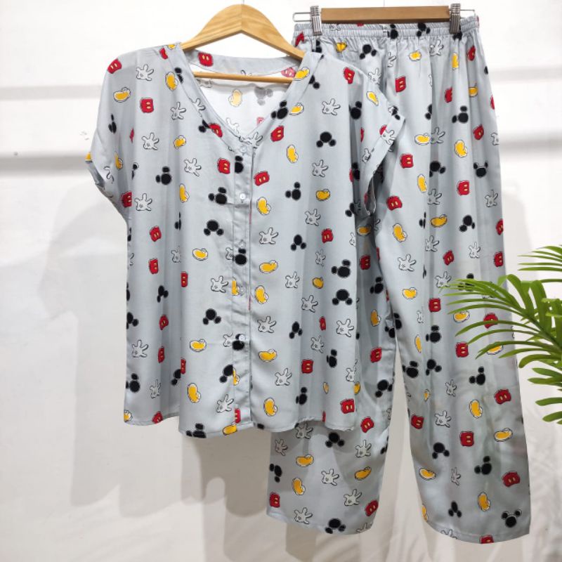 PIYAMA KANCING HITS NON KERAH/V-NECK PIYAMA KANCING BUSUI | PIYAMA RAYON | HOMEWEAR-NK AAT