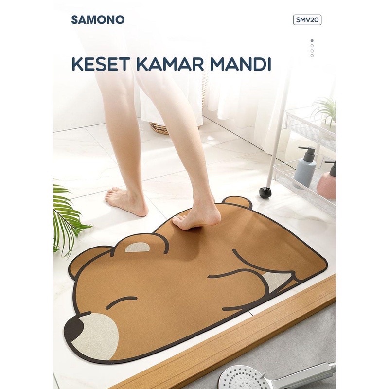 SAMONO SMV20 Rubber Mat Motif Bear dan Panda/Keset Kaki Motif Anti Selip Daya Serap Tinggi 4 Lapisan