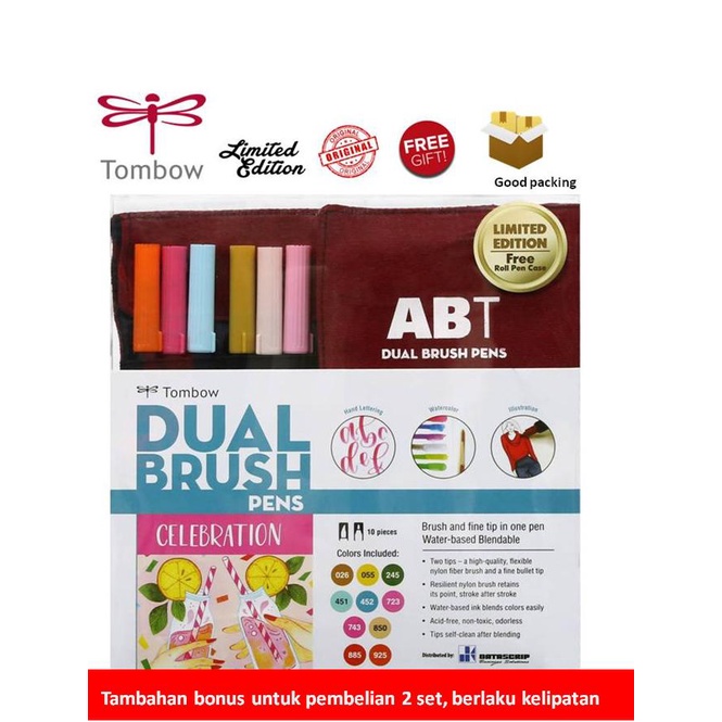 

(BISA COD) Tombow Dual Brush Pen ABT, Celebration, set 10, free case TERJAMIN Kode 1078