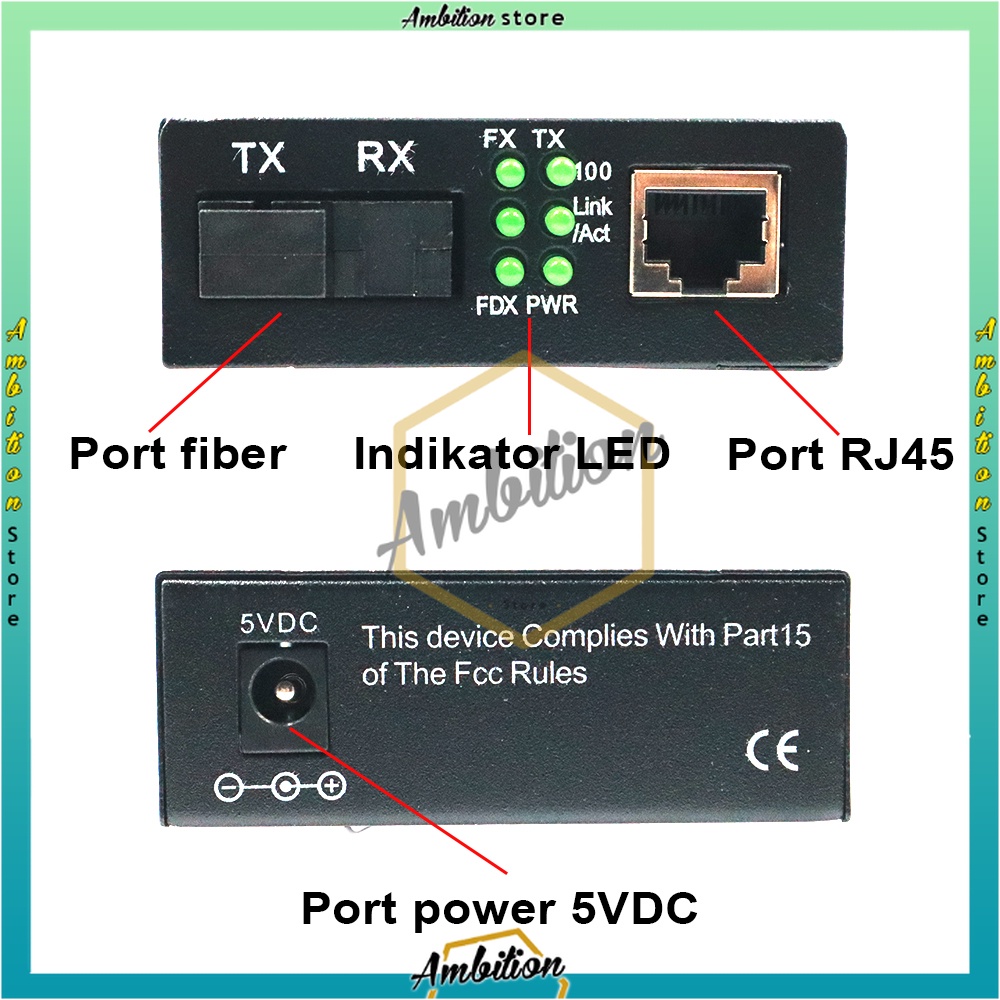 COD - HTB-3100 Media Konverter Fiber Optik Single Mode dengan 5V 2A EU adaptor