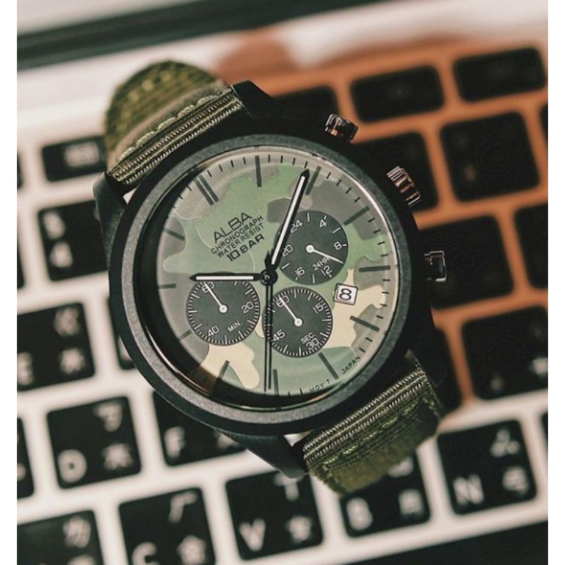 [  PROMO - TERMURAH ] Jam Tangan Pria Alba ACTIVE AT3G51 AT3G51X1 Quartz Green Nylon Strap Original